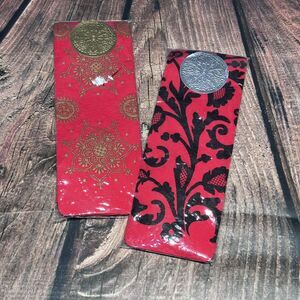 Polonova Trouser Socks Red 2 Pair Hand Printed With Black and Gold Nylon Spandex